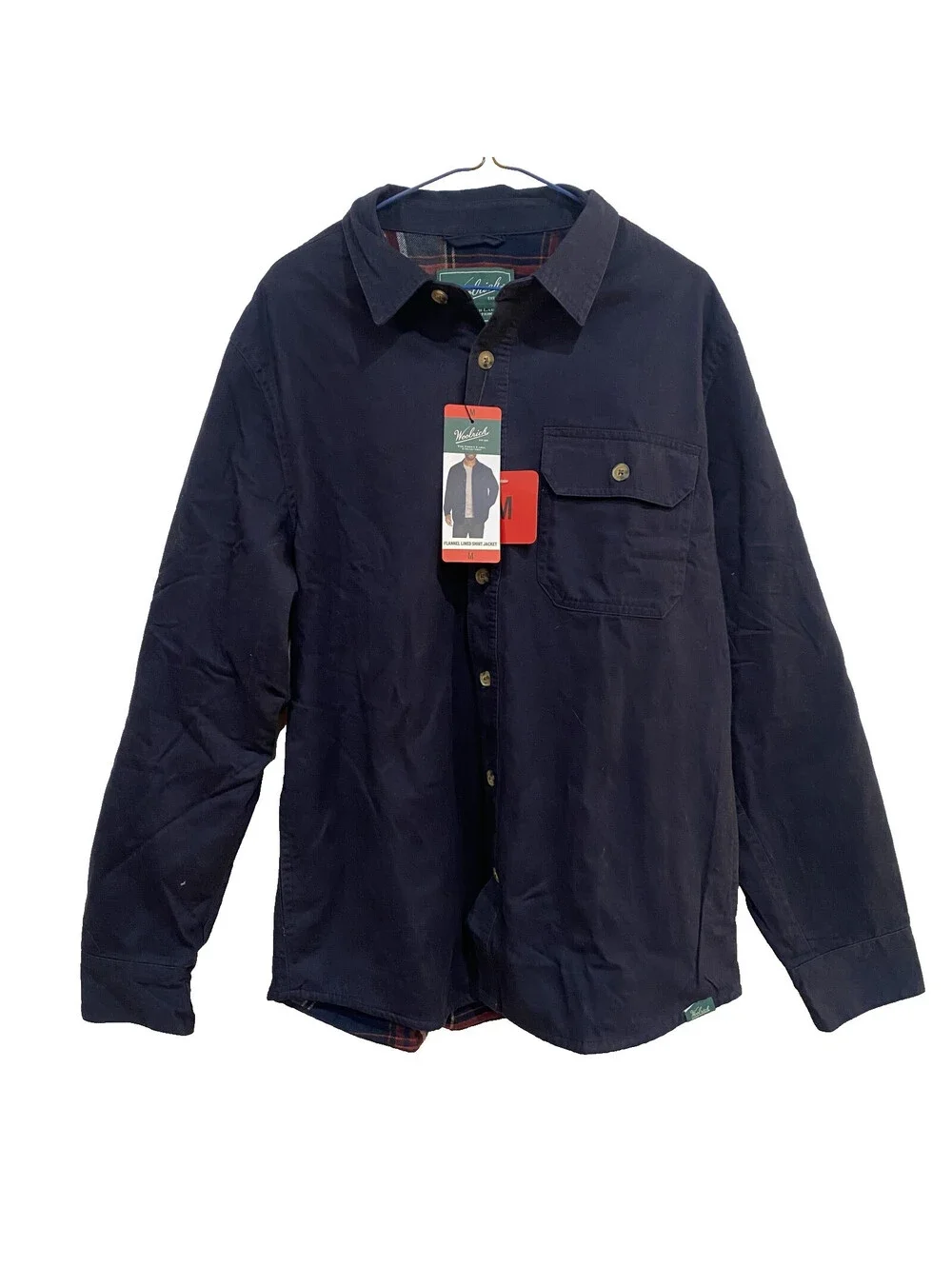 NEW! Woolrich Men's Size Medium Blue Flannel Lined Button Shacket (Shirt/Jacket)